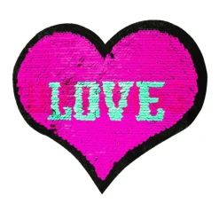 Applikationen Aufnäher Wendepailletten Herz LOVE UNICORNS pink türkis 19x16cm