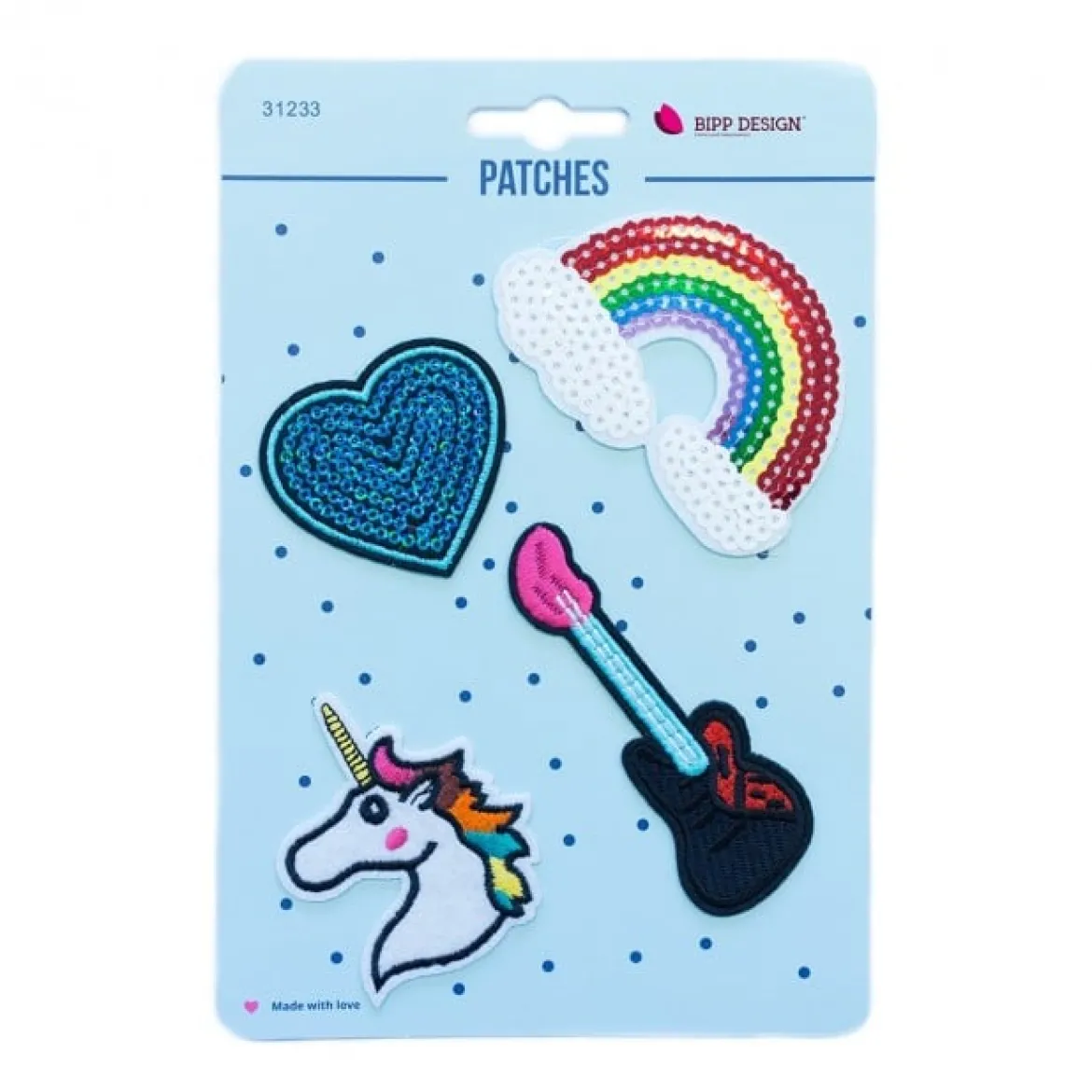 Applikationen Set 4 Stück Einhorn Regenbogen Gitarre