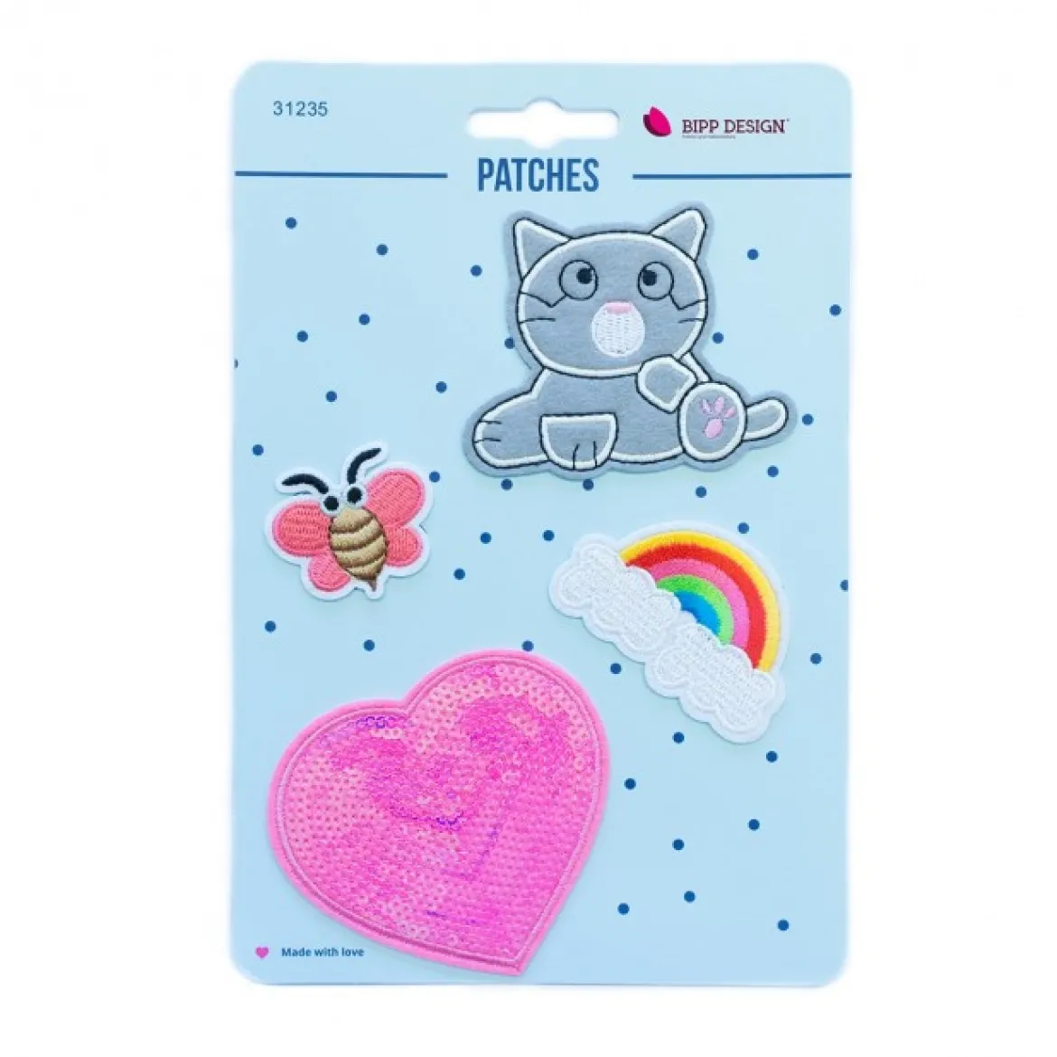Applikationen Set 4 Stück Katze Herz Regenbogen