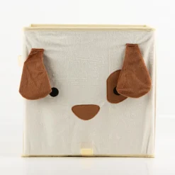 Aufbewahrungsbox Hund faltbar mit Henkeln hellbeige 29x29x29cm