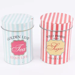 Aufbewahrungsdose Retro Tea Blech hellblau weiß 16x22cm