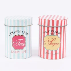 Aufbewahrungsdose Retro Tea Blech hellblau weiß 16x22cm