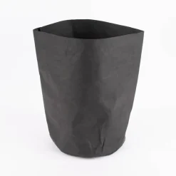 Aufbewahrungskorb klein rund Lederpapier schwarz 26x38cm