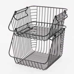 Aufbewahrungskorb zum Stapeln hoch Metallgitter schwarz 27x30x22cm