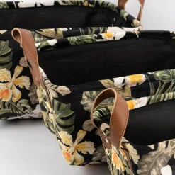 Aufbewahrungskörbe Samt Exotik Orchidee und Blätter dunkelblau grün 3er Set