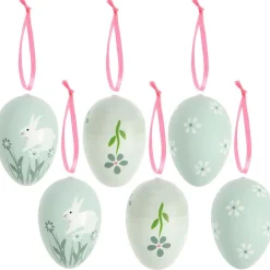 Aufhänger Deko Ostereier mit Blumen und Hase grün 6 Stück 4x6cm von Rico Design