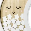 Babyparty Taufe Gästebuch in Mondform mit Sternchen Holz weiß natur 38x30cm