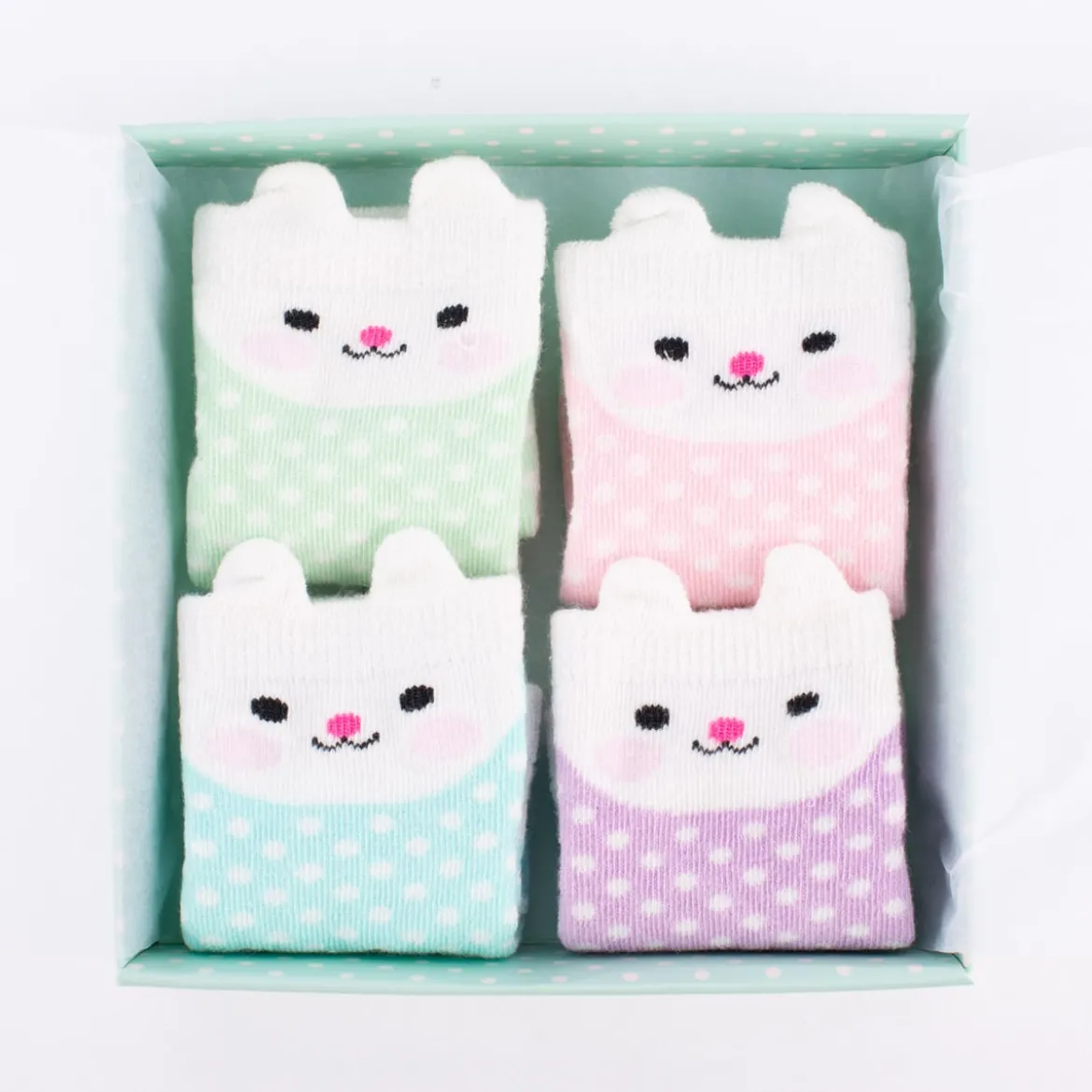 Baby Söckchen Hase Bonnie 4er Set in Geschenkbox pastell 13,5x13,5cm