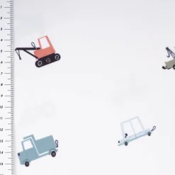 Badeanzugstoff UPF 50 bi-elastisch recycelt Baufahrzeuge wollweiß 1,50m Breite