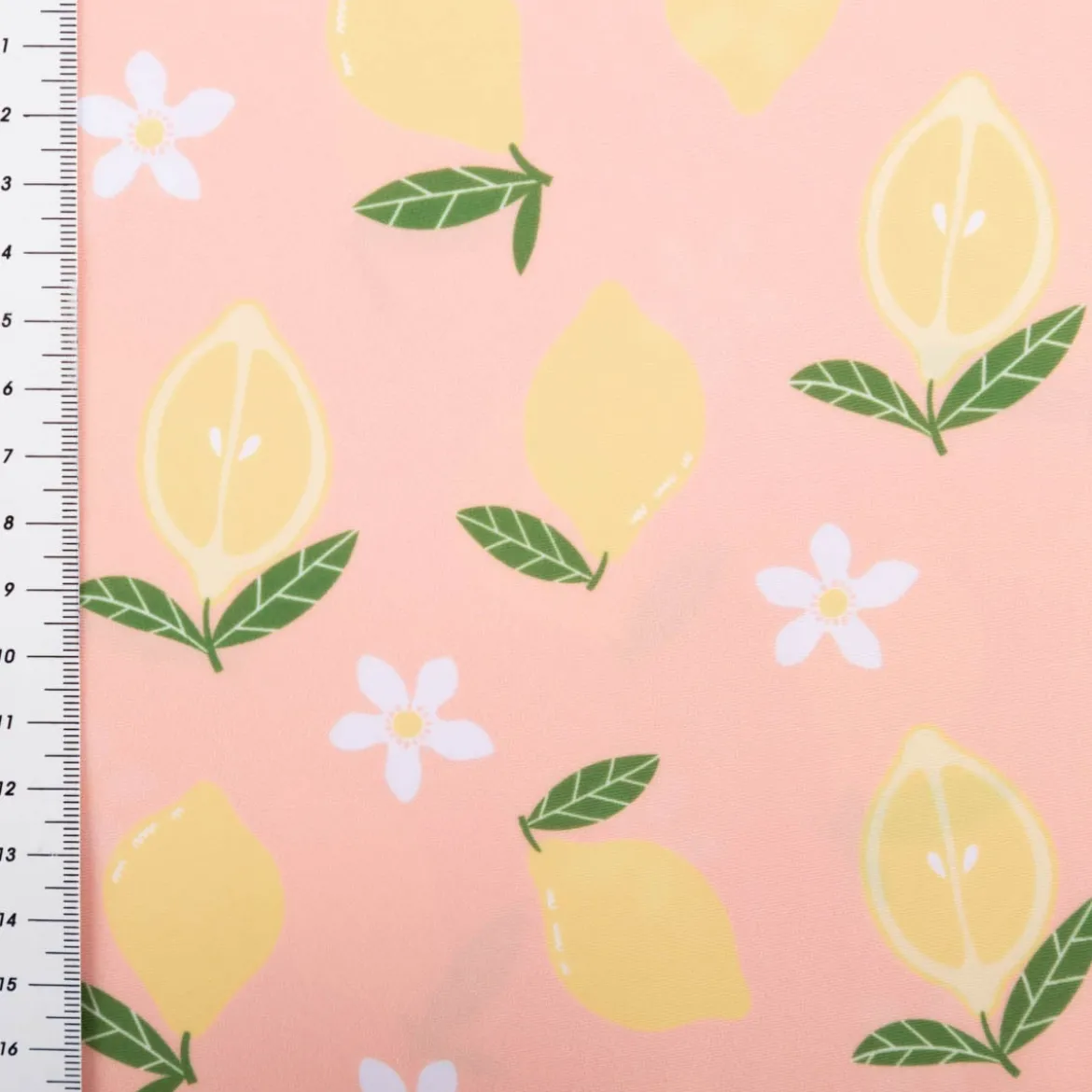 Badeanzugstoff UPF 50 bi-elastisch recycelt Zitronen peach 1,50m Breite
