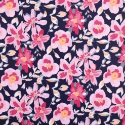 Badeanzugstoff UPF 50 bi-elastisch recycelt Blüten rosa dunkelblau 1,50m Breite