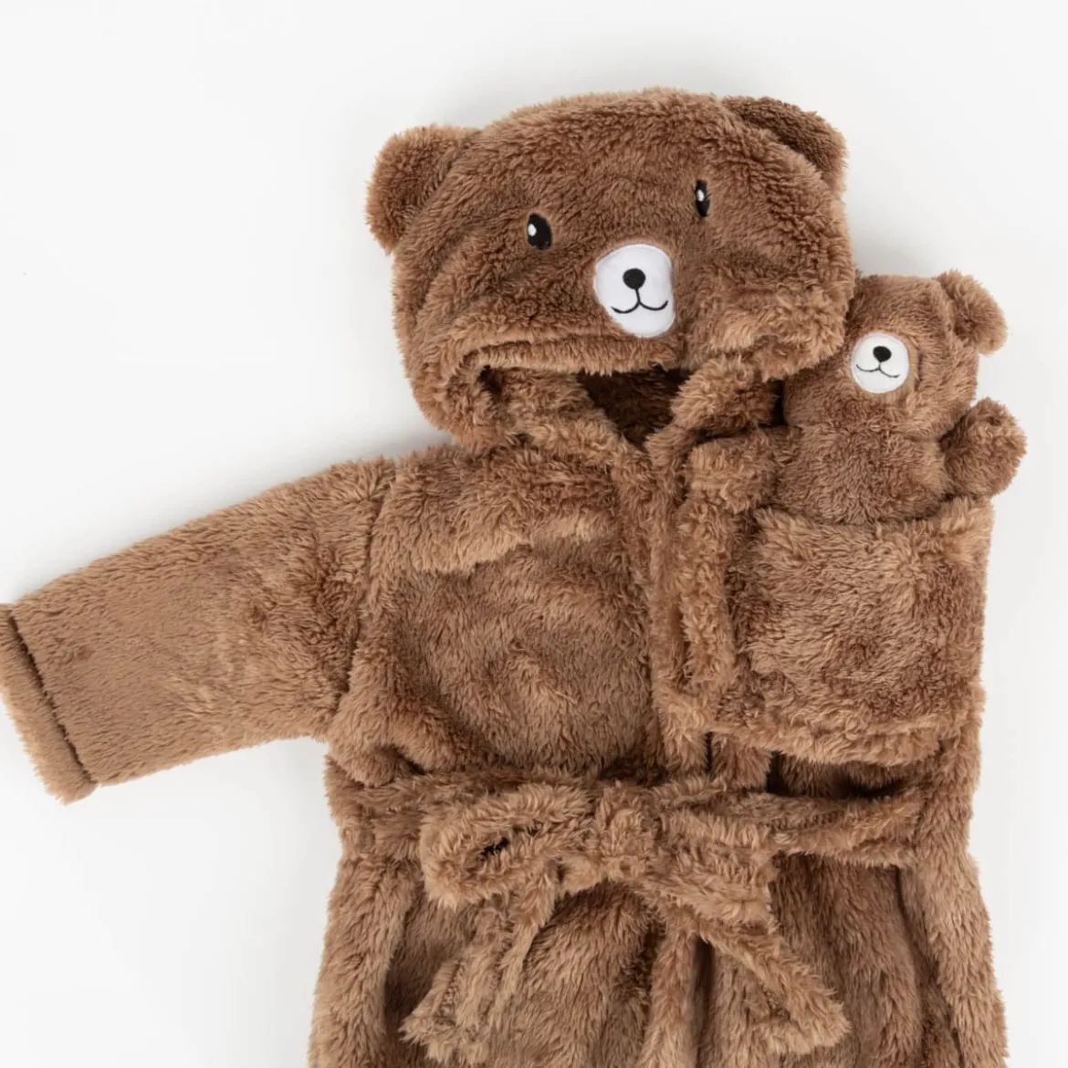 Bademantel Kinder Plüsch Bär mit Teddy braun