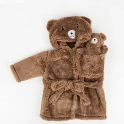 Bademantel Kinder Plüsch Bär mit Teddy braun