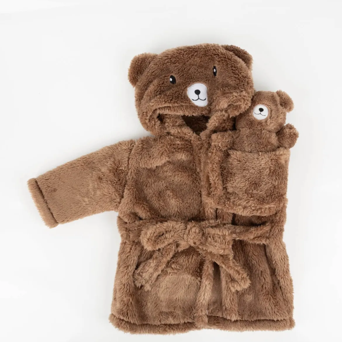 Bademantel Kinder Plüsch Bär mit Teddy braun