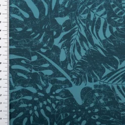 Badeshorts Stoff Monstera Blätter recycelt wasserabweisend schnell trocknend petrol 1,48m Breite