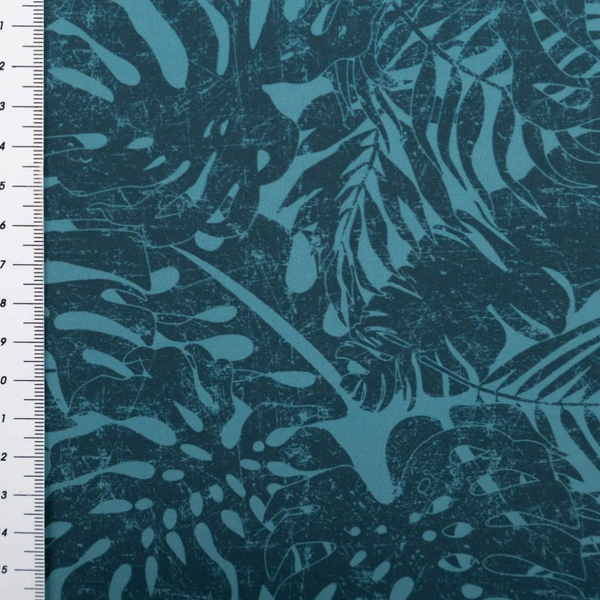 Badeshorts Stoff Monstera Blätter recycelt wasserabweisend schnell trocknend petrol 1,48m Breite
