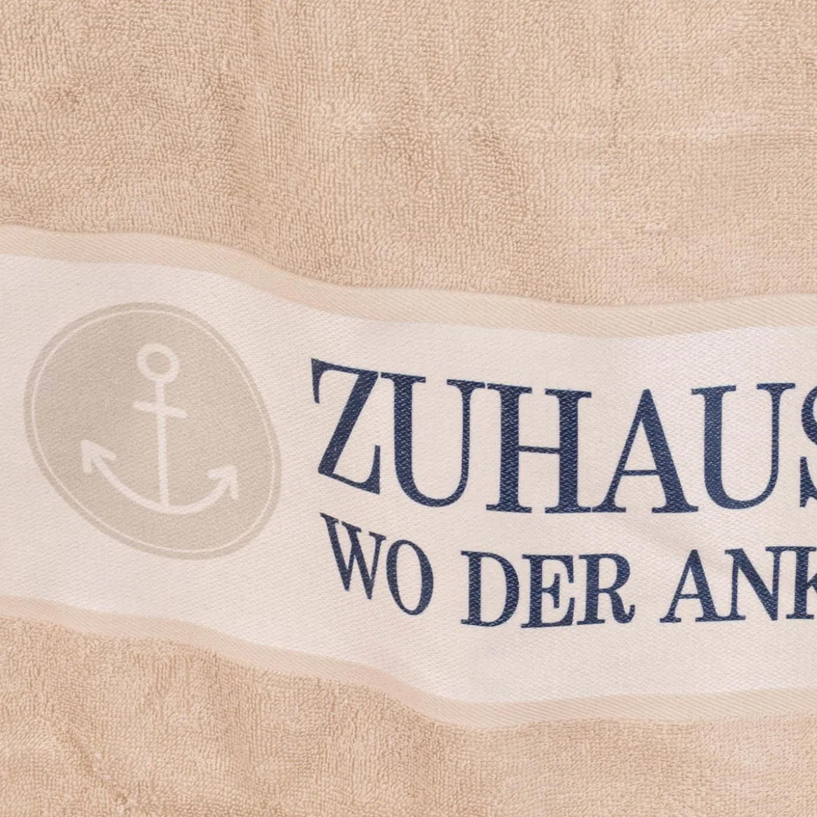 Badetuch aus Baumwolle Zuhause ist wo der Anker fällt Streifen Anker beige blau weiß 70x140cm von La Vida