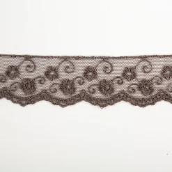 Band Stickerei auf Tüll taupe-grau Breite: 3cm