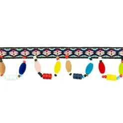 Band Webband Inka mit hängenden Perlen Kunststoff bunt Breite: 3cm