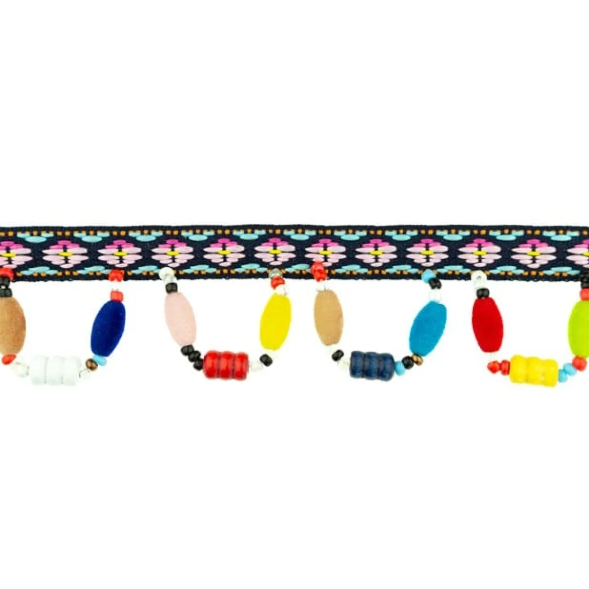 Band Webband Inka mit hängenden Perlen Kunststoff bunt Breite: 3cm