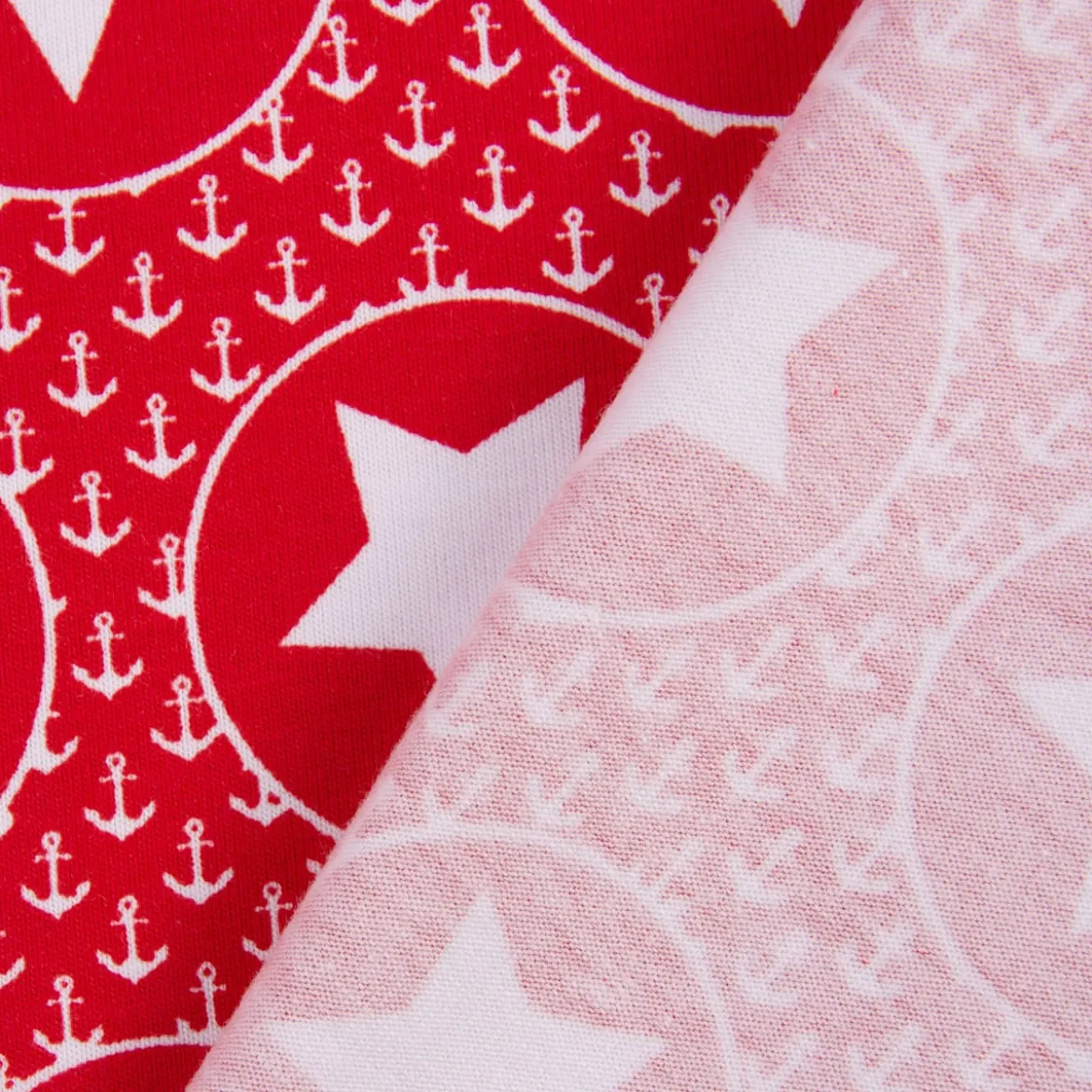 Baumwolljeresy Jersey BIPP Design Mini Anker Sterne Kreis rot weiß 1,50m Breite