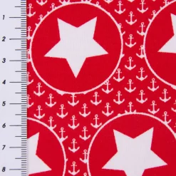 Baumwolljeresy Jersey BIPP Design Mini Anker Sterne Kreis rot weiß 1,50m Breite