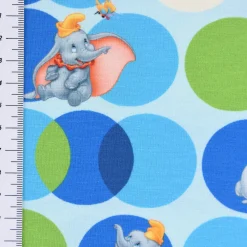 Baumwolljersey Digitaldruck Disney Dumbo Kreise blau grün creme 1,5m Breite