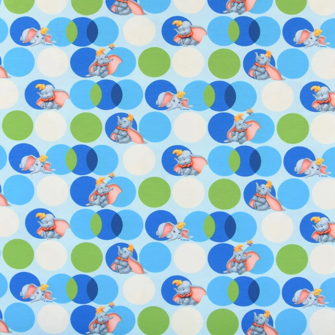 Baumwolljersey Digitaldruck Disney Dumbo Kreise blau grün creme 1,5m Breite