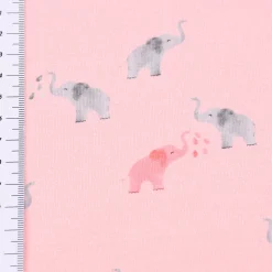 Baumwolljersey Digitaldruck Elefanten rosa grau 1,5m Breite