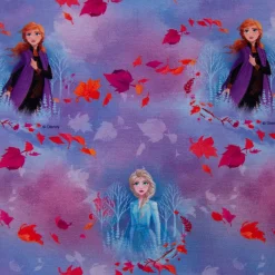 Baumwolljersey Digitaldruck Frozen Die Eiskönigin Anna und Elsa im Wald lila blau 1,5m Breite