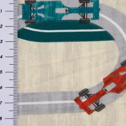 Baumwolljersey Jersey Auto Rennwagen Straße creme meliert bunt 1,65m Breite