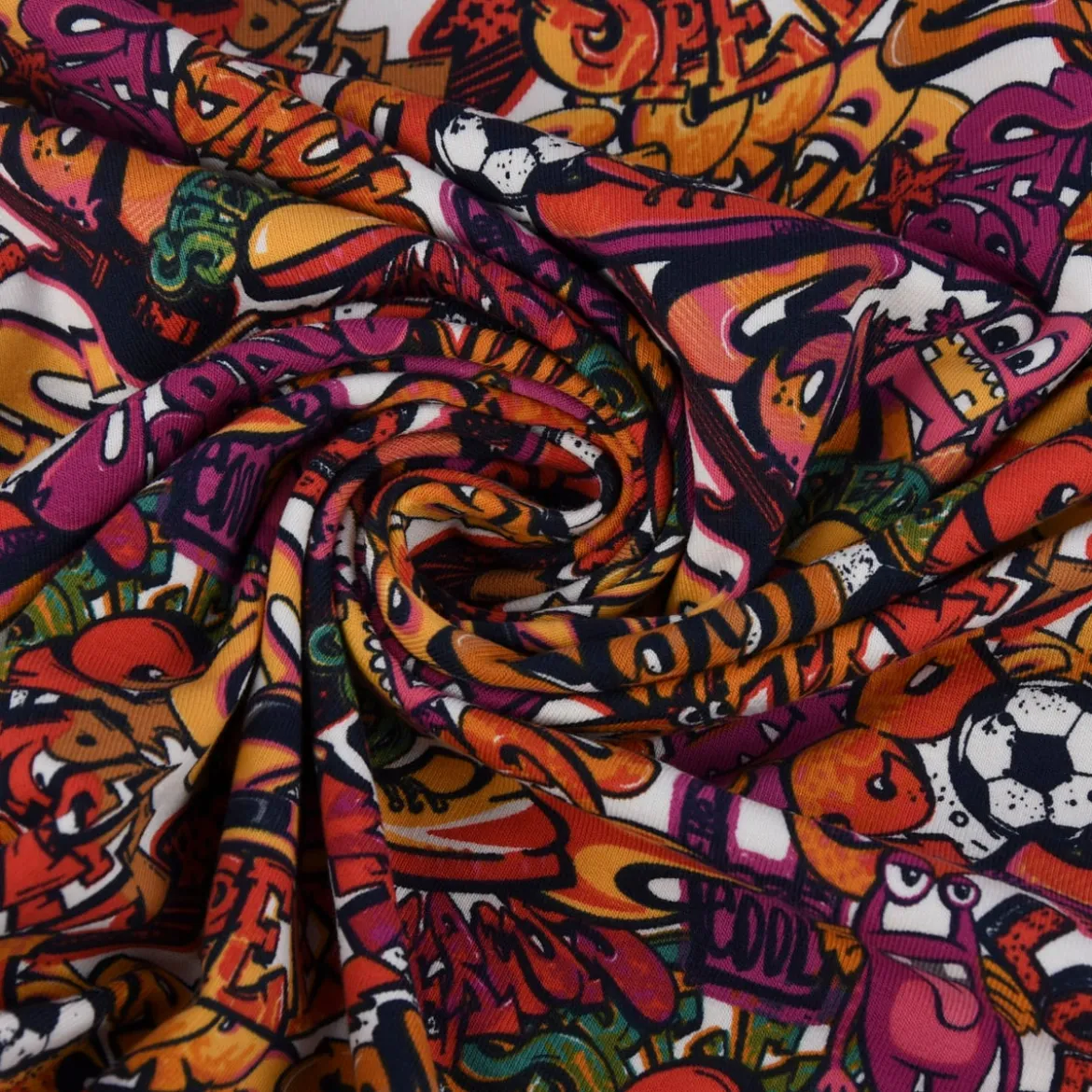 Baumwolljersey Jersey Cool Graffiti Monster Auto weiß rot pink orange 1,5m Breite