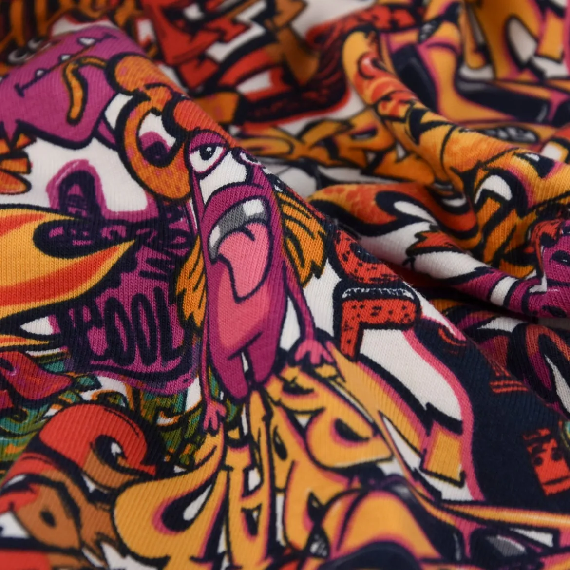 Baumwolljersey Jersey Cool Graffiti Monster Auto weiß rot pink orange 1,5m Breite