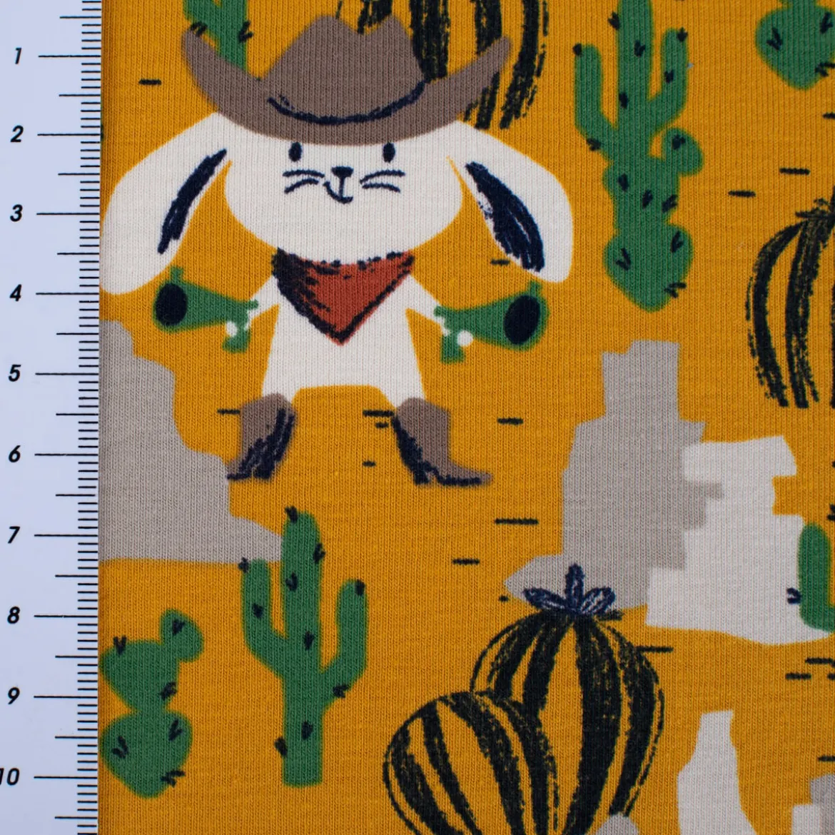 Baumwolljersey Jersey Cowboy Hase Bär Lasso ockergelb beige braun 1,5m Breite
