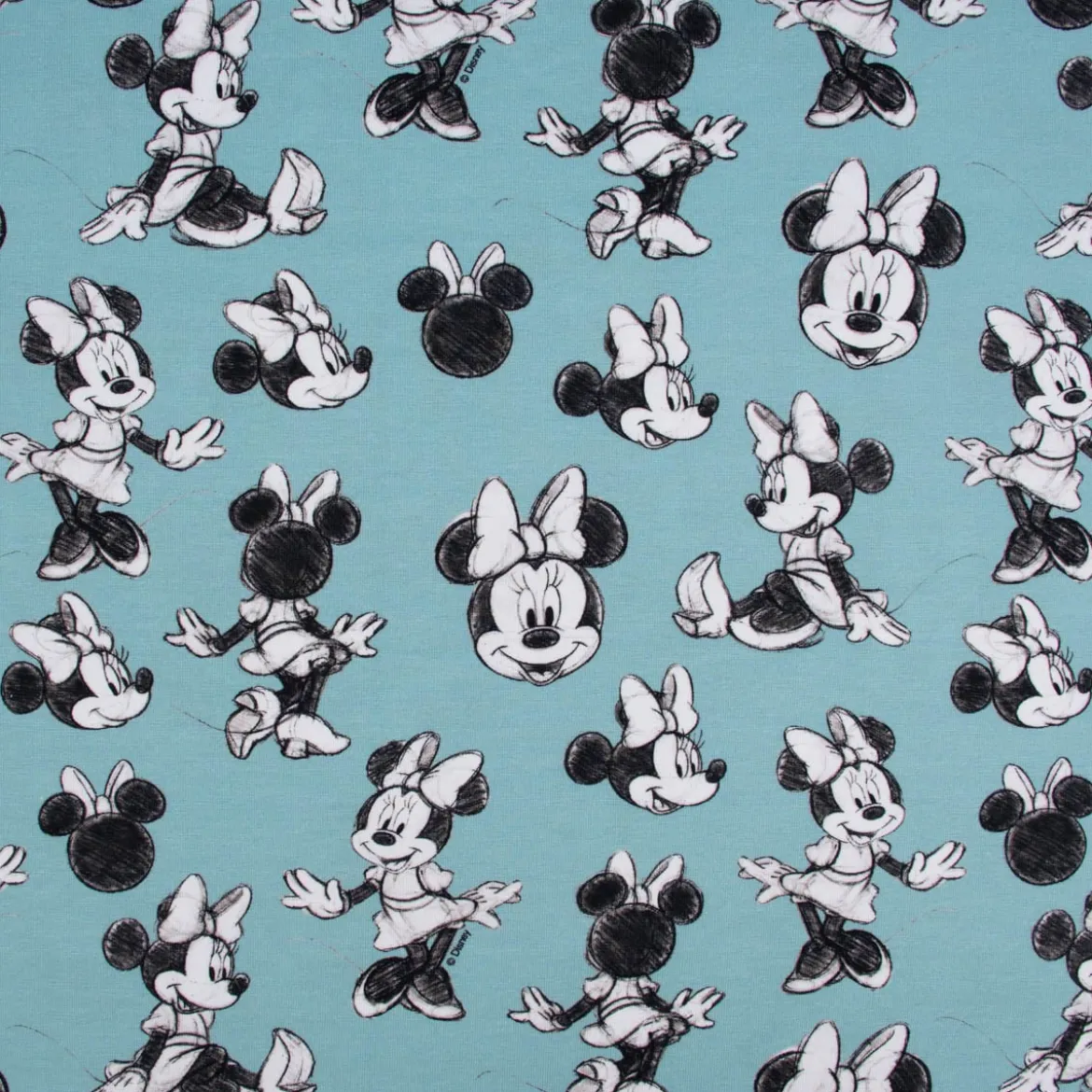 Baumwolljersey Jersey Digitaldruck Minnie Maus hellblau schwarz weiß 1,45m Breite