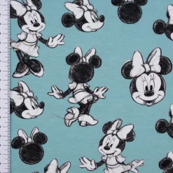 Baumwolljersey Jersey Digitaldruck Minnie Maus hellblau schwarz weiß 1,45m Breite