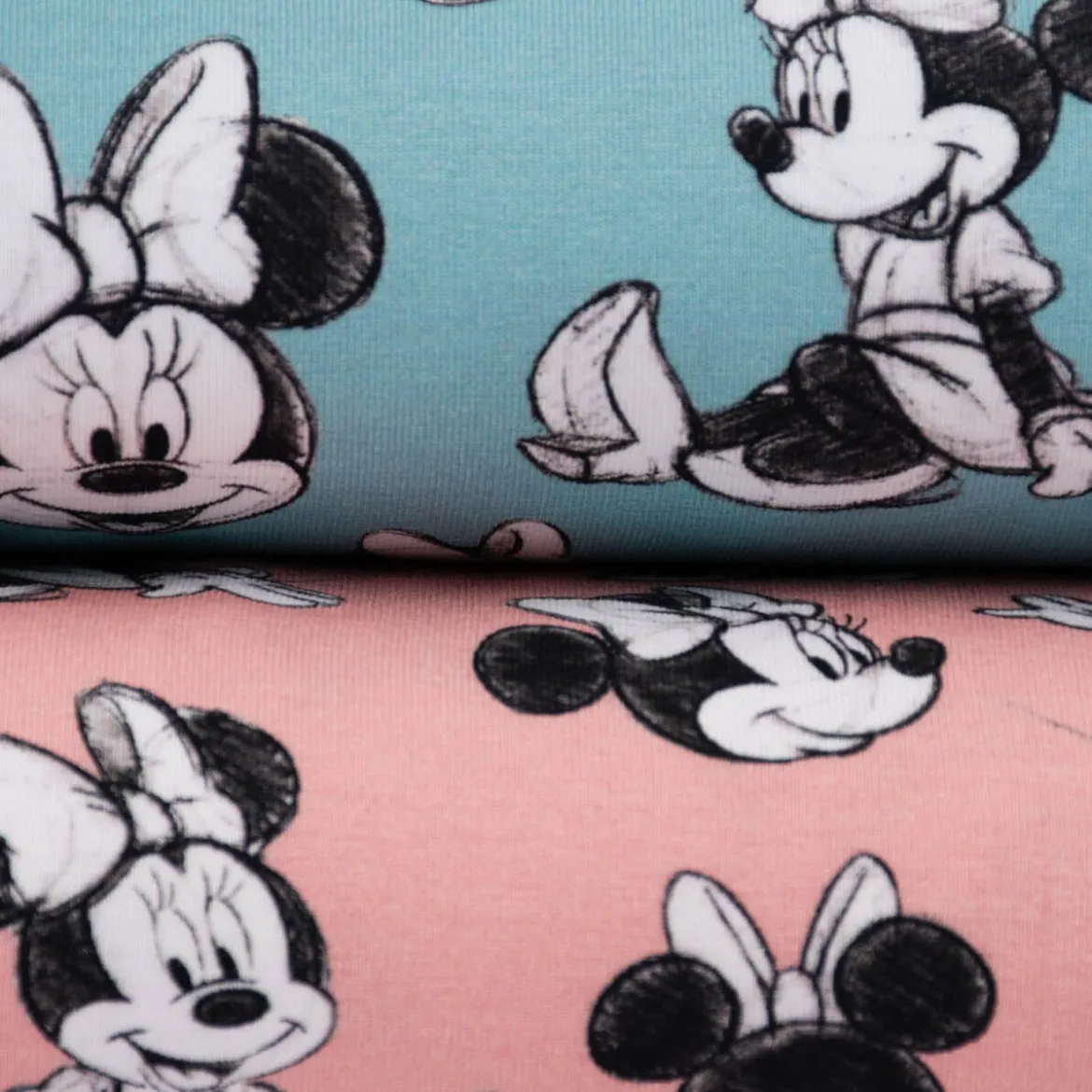 Baumwolljersey Jersey Digitaldruck Minnie Maus hellblau schwarz weiß 1,45m Breite