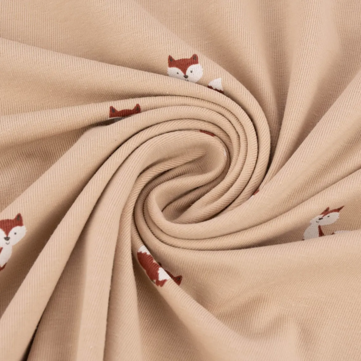 Baumwolljersey Jersey Füchse beige weiß rotbraun 1,50m Breite