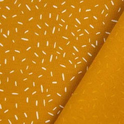 Baumwolljersey Jersey Konfetti Striche ocker weiß 1,45m Breite