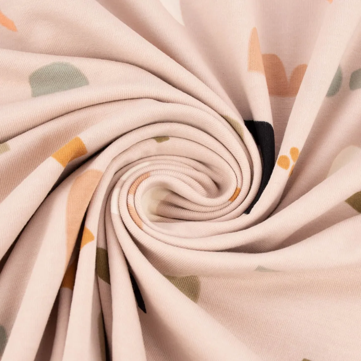 Baumwolljersey Jersey SAFARI FORMS Formen sand apricot dunkelblau 1,5m Breite