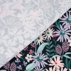 Baumwolljersey Jerseystoff Digitaldruck Blumen schwarz lila rosa grün 1,40m Breite
