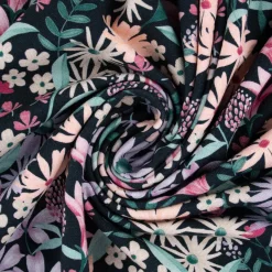 Baumwolljersey Jerseystoff Digitaldruck Blumen schwarz lila rosa grün 1,40m Breite