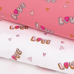 Baumwolljersey Jerseystoff NEON LOVE Schrift Herzchen weiß rosa pink 148cm Breite