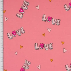 Baumwolljersey Jerseystoff NEON LOVE Schrift Herzchen rosa pink 148cm Breite