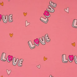 Baumwolljersey Jerseystoff NEON LOVE Schrift Herzchen rosa pink 148cm Breite
