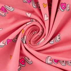 Baumwolljersey Jerseystoff NEON LOVE Schrift Herzchen rosa pink 148cm Breite