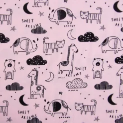 Baumwolljersey Jersey Tiere Elefant Giraffe Bär rosa schwarz 1,45m Breite