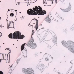 Baumwolljersey Jersey Tiere Elefant Giraffe Bär rosa schwarz 1,45m Breite