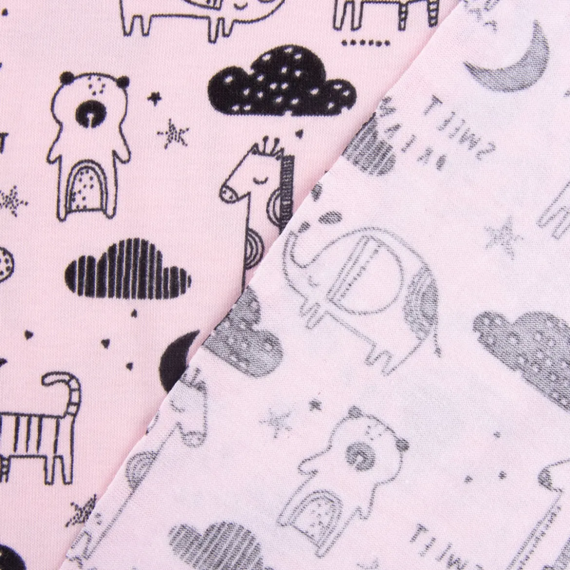Baumwolljersey Jersey Tiere Elefant Giraffe Bär rosa schwarz 1,45m Breite