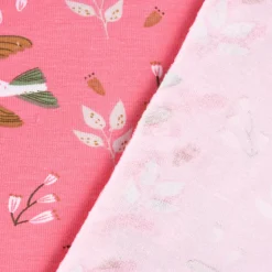 Baumwolljersey Jersey ZOILO Vögel Zweige Blätter rosa weiß braun grün 1,5m Breite